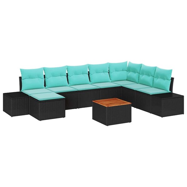 vidaXL Ensemble de canapé de jardin avec coussin 9 Pièces Noir polyrotin