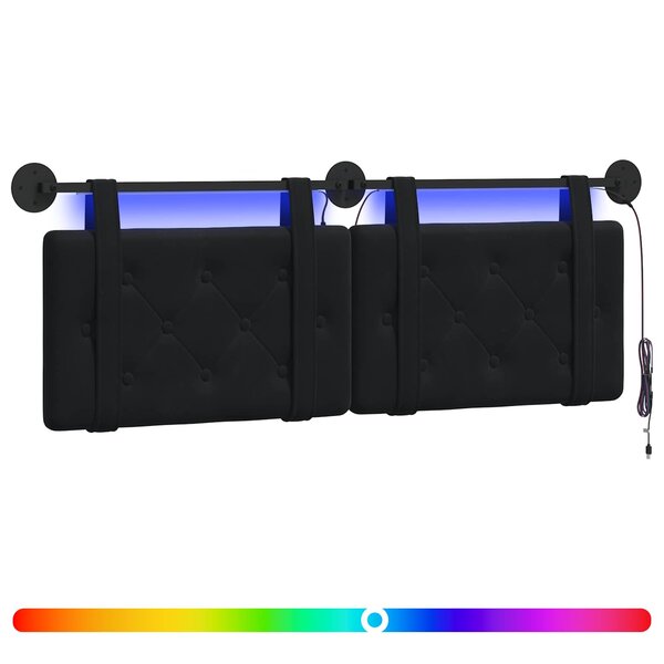 vidaXL Tête de lit suspendue Avec lumière LED Noir Velours