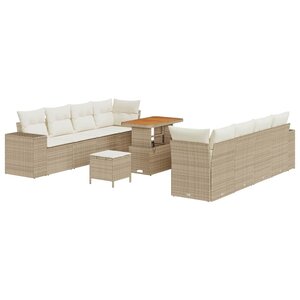vidaXL Ensemble de canapé de jardin 11 Pièces Beige polyrotin