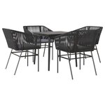 vidaXL Ensemble à manger de jardin et coussins 5 Pièces noir rotin verre