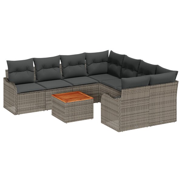 vidaXL Ensemble de Canapé de Jardin 9 Pièces Gris Grand Osier  Bois