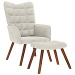 vidaXL Fauteuil relax avec tabouret en velours crème