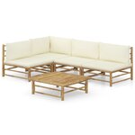 vidaXL Salon de jardin 5 Pièces avec coussins blanc crème bambou