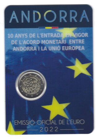 Monnaie 2 euros commémorative andorre bu 2022 - accord monétaire
