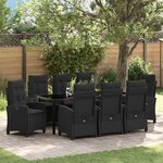 vidaXL Ensemble de salle à manger pour jardin 9 Pièces Noir polyrotin