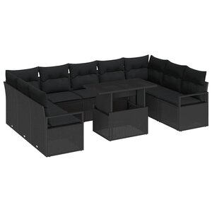 vidaXL Ensemble de canapé de jardin avec coussin 10 Pièces Noir polyrotin