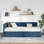 vidaXL Cadre de lit d'angle avec matelas Bleu 90 x 200 cm tissu