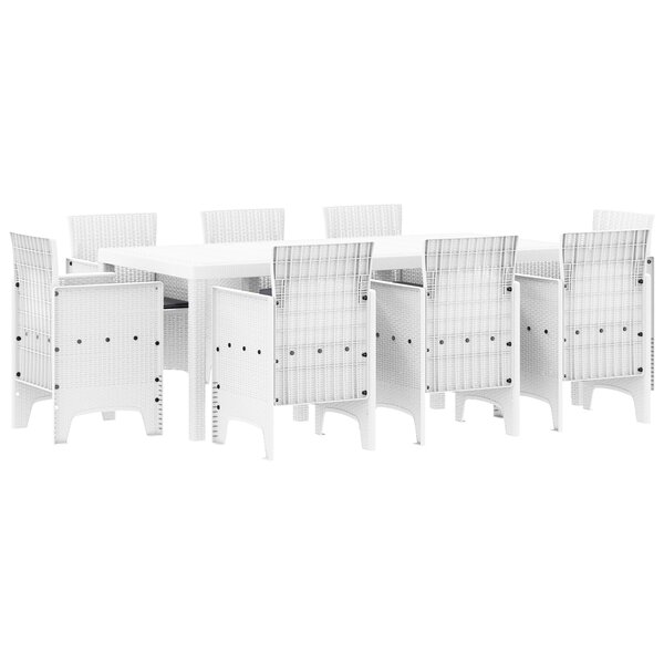 vidaXL Ensemble de salle à manger de jardin de 9 pièces avec coussins en blanc Poly Rattan