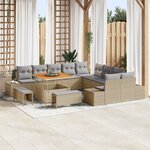 Ensemble de canapés de jardin 13 pièces avec coussins Beige Poly Rattan Acacia