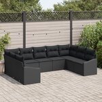 vidaXL Ensemble de salle à manger de jardin 9 pièces avec coussins en poly rattan noir