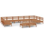 vidaXL Salon de jardin 12 Pièces Marron miel Bois de pin massif