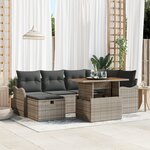 Set de canapé de jardin 7 pièces avec coussins gris en poly rotin