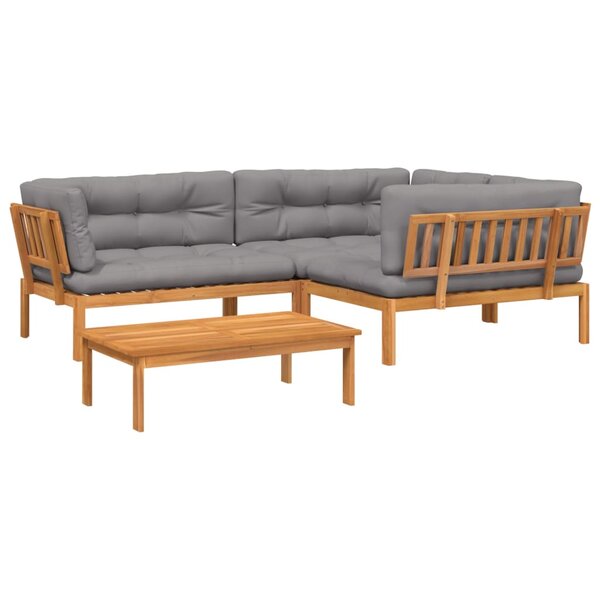 vidaXL Salon palette de jardin avec coussins 4Pièces bois d'acacia massif