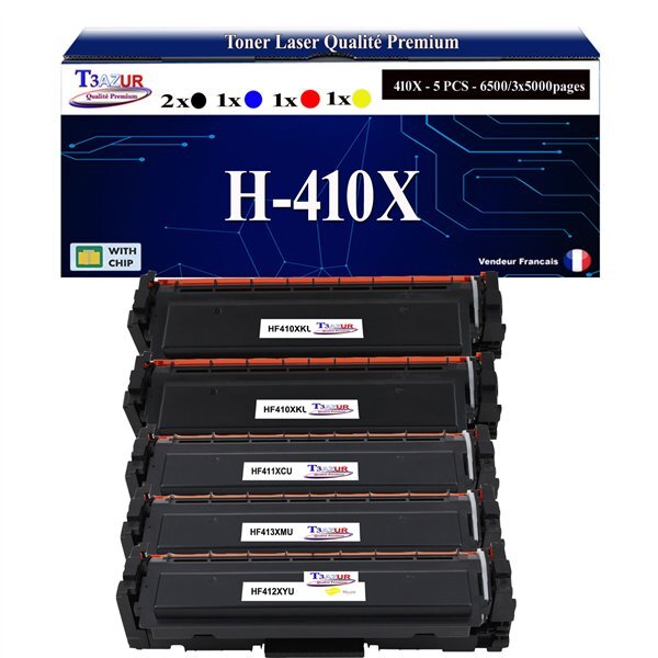 T3AZUR -5x Toners compatibles avec CF410X CF411X CF412X CF413X 410X pour HP Color LaserJet Pro MFP M377dw M477fdn M477fdw M477fnw