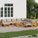 vidaXL Salon de jardin 11 Pièces avec coussins taupe bois massif
