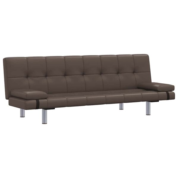vidaXL Canapé-lit avec deux oreillers Marron Similicuir