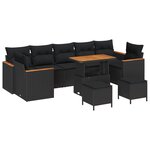 Ensemble de canapé de jardin de 10 pièces avec coussins en poly rattan noir acacia