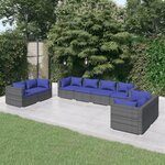 vidaXL Salon de jardin 8 Pièces avec coussins Résine tressée Gris