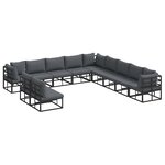 vidaXL Ensemble de canapé de jardin avec coussin 11 Pièces Noir Aluminium