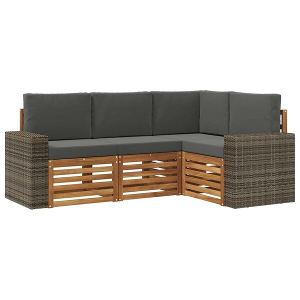 vidaXL Ensembles de canapés avec coussin 4 Pièces Bois d'Acacia Massif