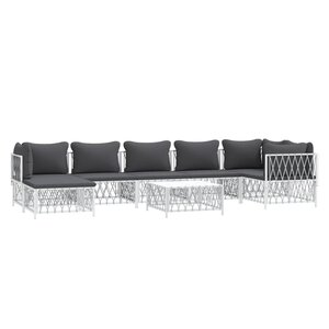 Salon de jardin meuble d'extérieur ensemble de mobilier 8 pièces avec coussins blanc acier 02_0017478