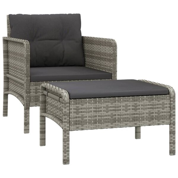 vidaXL Salon de jardin 2 Pièces avec coussins Gris Résine tressée