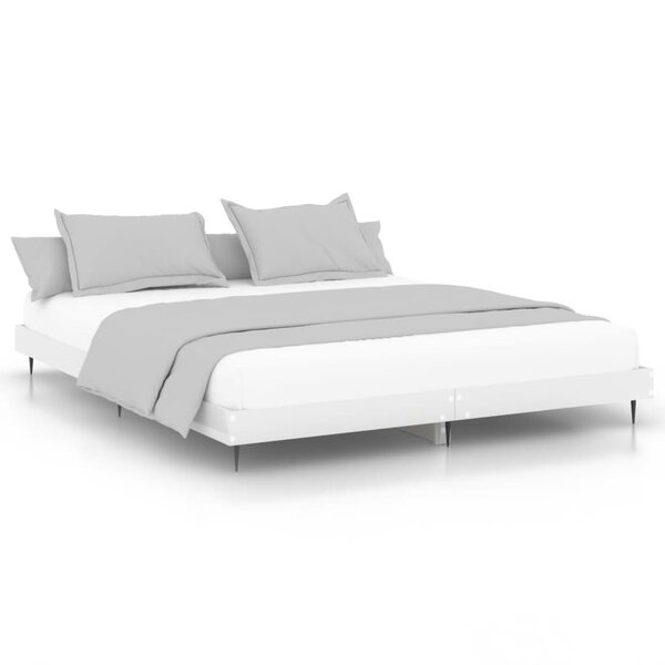 vidaXL Cadre de lit blanc brillant 160x200 cm bois d'ingénierie