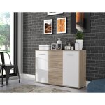 Buffet bas - Blanc et chene sonoma - Classique - 2 portes 4 tiroirs - PILVI - L 122,6 x P 34,2 H 88,1 cm