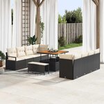 Ensemble de canapé de jardin de 11 pièces avec coussins noir poly rotin acacia