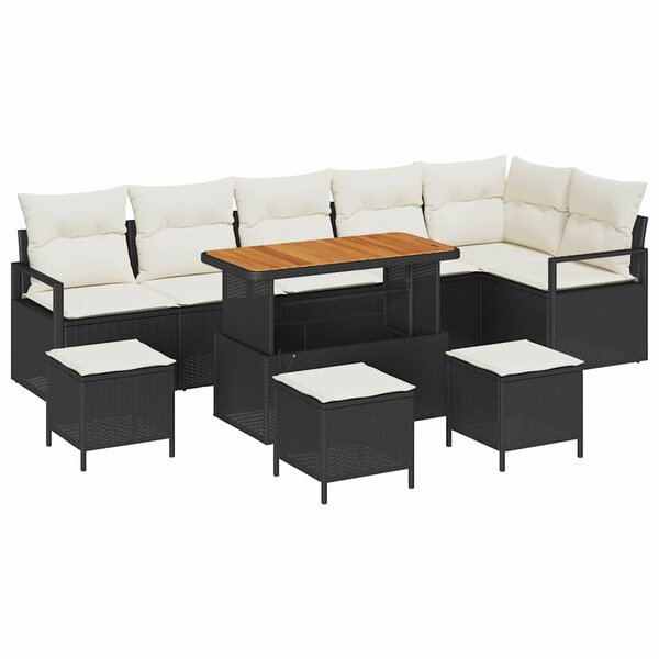 vidaXL Ensemble de canapé de jardin avec coussin 10 Pièces Noir  Crème