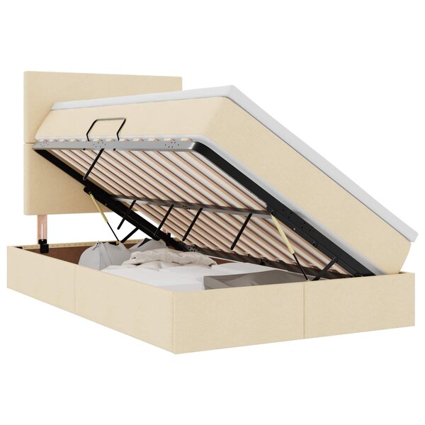 vidaXL Lit avec rangement et matelas Crème 120 x 200 cm tissu