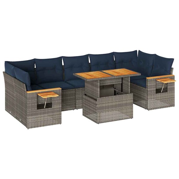 vidaXL Salon de jardin 8 Pièces avec coussins gris résine tressée