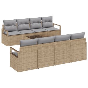 vidaXL Canapés de Jardin 9 Pièces avec Coussins en Poly Rattan Beige