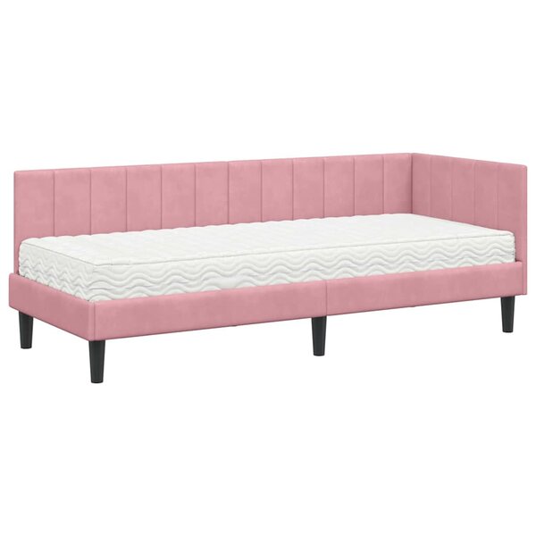 vidaXL Cadre de lit d'angle avec matelas Rose 80 x 200 cm Velours