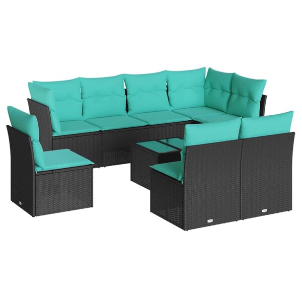 vidaXL Salon de jardin 9 Pièces avec coussins noir résine tressée