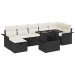 vidaXL Ensemble de canapé de jardin avec coussin 8 Pièces Noir Poly rotin