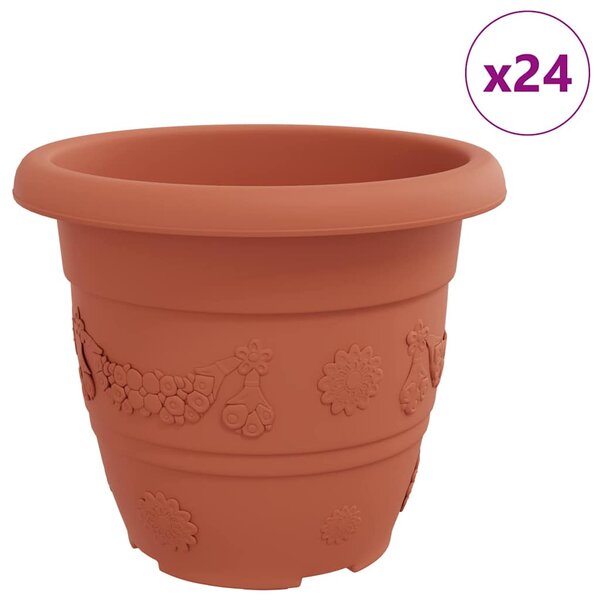 vidaXL Pot à fleurs rond 24 Pièces Rouge brique Ø 26 x 21 5 cm Plastique