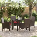 vidaXL Ensemble table et chaises avec coussin 5 Pièces Marron Rotin PE