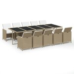 vidaXL Ensemble à dîner de jardin coussins 11 Pièces Résine tressée Beige