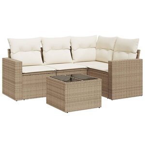 vidaXL Salon de jardin avec coussins 5 Pièces beige résine tressée