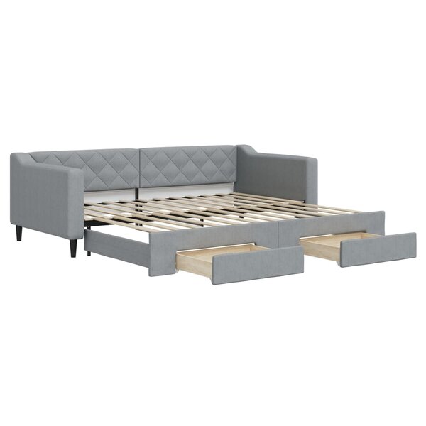 vidaXL Lit de jour avec gigogne et tiroirs gris clair 90x200 cm tissu