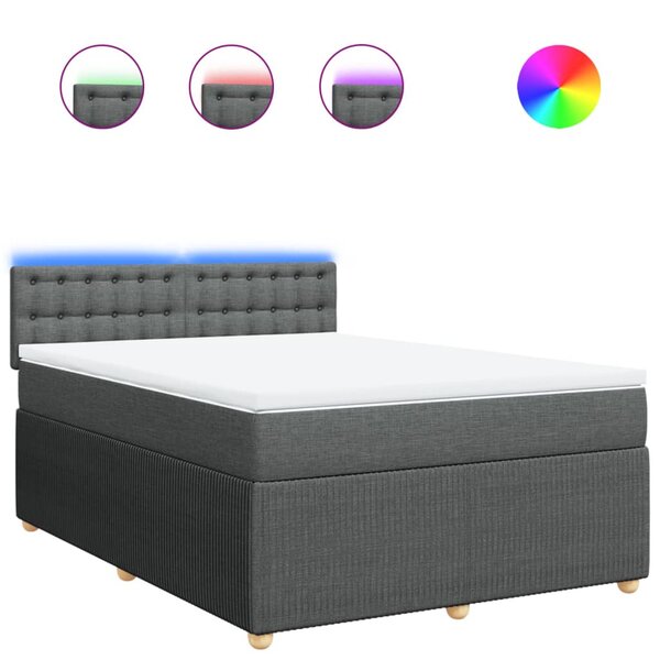vidaXL Sommier à lattes de lit avec matelas Gris foncé 140x190cm Tissu