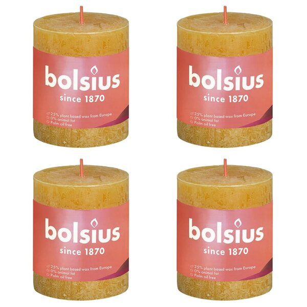 Bolsius Bougies pilier rustiques 4 Pièces 80x68 mm Jaune nid d'abeilles