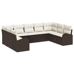 vidaXL Ensemble de canapé de jardin 9 pièces avec coussins Marron en poly rattan