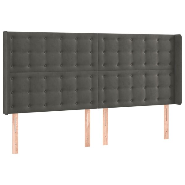 vidaXL Tête de lit avec oreilles Gris foncé 183x16x118/128 cm Velours