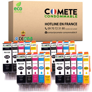 520XL 521XL - 20 cartouches compatibles pour Canon 520 XL 521 XL - COMETE