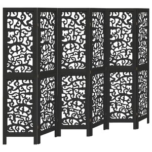 vidaXL Cloison de séparation 6 panneaux noir bois de paulownia massif
