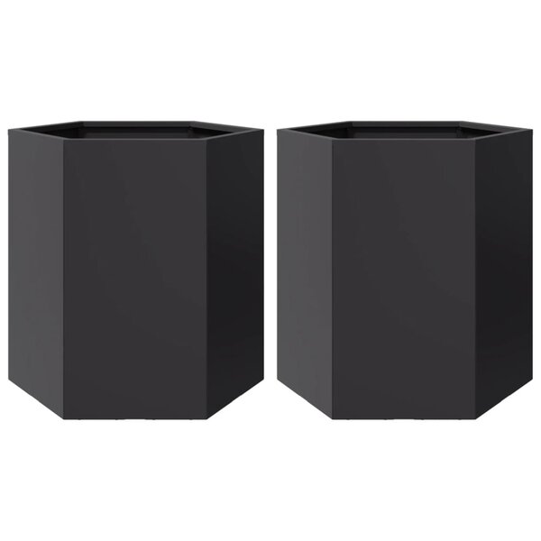vidaXL Jardinières 2 Pièces noir hexagone 46x40x45 cm acier