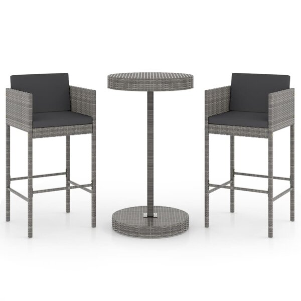 vidaXL Ensemble de bar de jardin 3 Pièces et coussins Résine tressée Gris