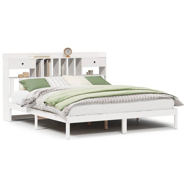 vidaXL Lit bibliothèque sans matelas blanc 180x200 cm bois pin massif